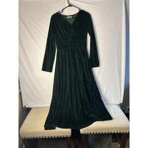 Fashion Classic Emerald Green Velvet V-Neck Long Sleeve Maxi Dress Empire Waist
